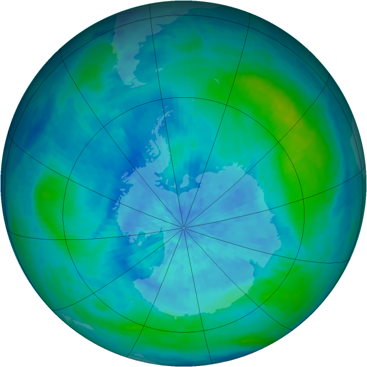 Antarctic ozone map for 14 March 2002